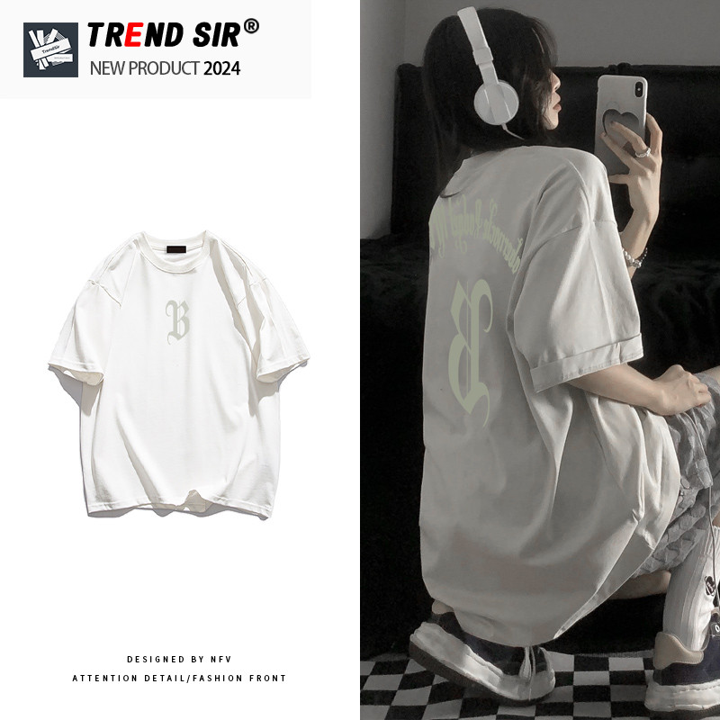 TrendSir มาใหม่ ลายเยอะ ผ้าดีมาก เสื้อยืด summer เสื้อยืด oversize พิมพ์ตัวอักษรบี โอเวอร์ไซส์ 100% Cotton M-3XL