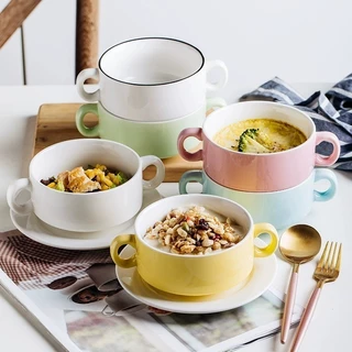 LEXO ถ้วยซุป เซรามิกส์ ชามซุป ถ้วยโจ๊ค มีหูจับทั้งสองด้านสีสันสะดุดตา Soup cup