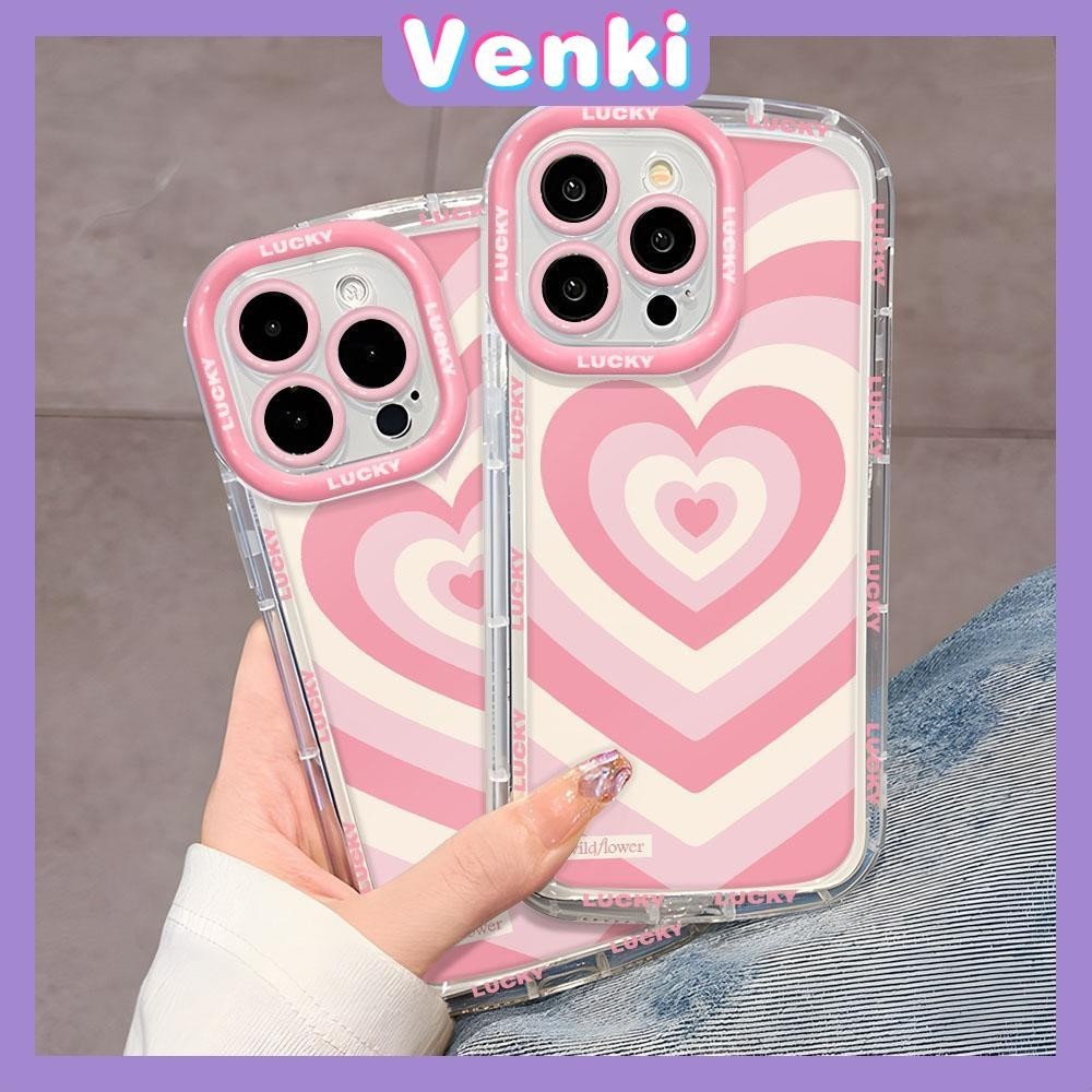 VENKI - สำหรับ iPhone 15 PRO MAX iPhone 11 กรณี Bright SHINY CLEAR Air BAG กันกระแทก Soft TPU ป้องกันกล้องหมุนหัวใจใช้งานร่วมกับ iPhone 14 PRO MAX 13 11 12 XR XS