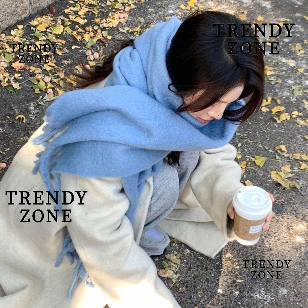 Trendyzone ผ้าพันคอ ผ้าแคชเมียร์ ขนแกะนิ่ม หนา ประดับพู่ยาว สีพื้น อบอุ่น หรูหรา แฟชั่นฤดูหนาว สําหรับผู้หญิง