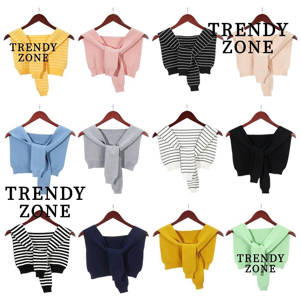 Trendyzone ผ้าคลุมไหล่ลําลอง ผ้าถัก กันลม แบบนิ่ม ถอดออกได้ แฟชั่นฤดูใบไม้ร่วง และฤดูหนาว สําหรับผู้หญิง