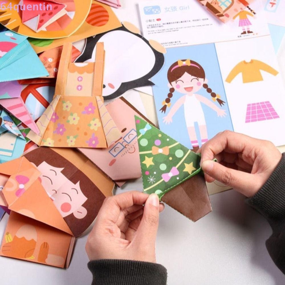 Quentin หนังสือกระดาษพับ กระดาษสติกเกอร์ กระดาษพับ หนังสืองานฝีมือ ดาว Montessori ศิลปะหัตถกรรม เด็ก ตัดกระดาษ Origami ของเล่นเด็ก