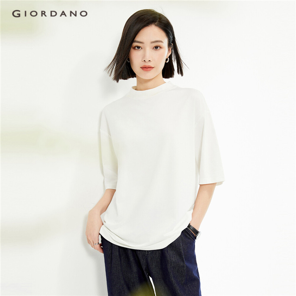 GIORDANO WOMEN Mockneck 3/4 sleeve loose tee 05324398