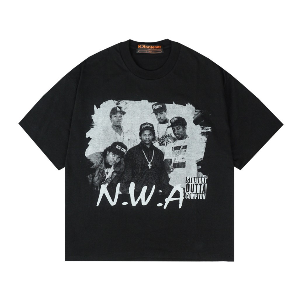 [HOT] Kkontener NWA OVERSIZE TSHIRT เสื้อยืดสีดําผู้ชายและผู้หญิง