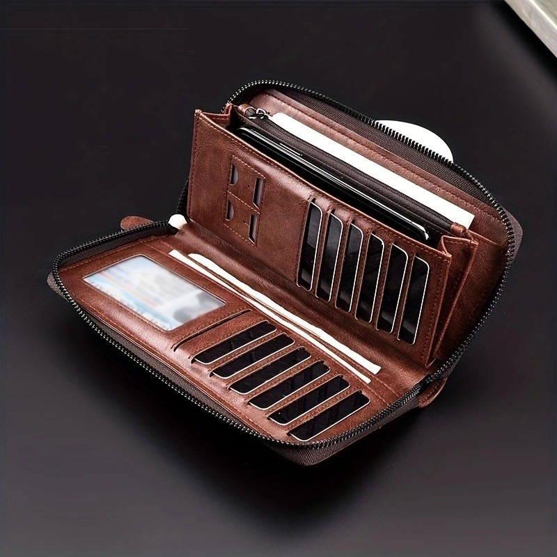 กระเป๋าสตางค์ หนัง PU ใบยาว ขนาดใหญ่ จุของได้เยอะ ป้องกันการโจรกรรม เหมาะกับฤดูร้อน สําหรับผู้ชาย