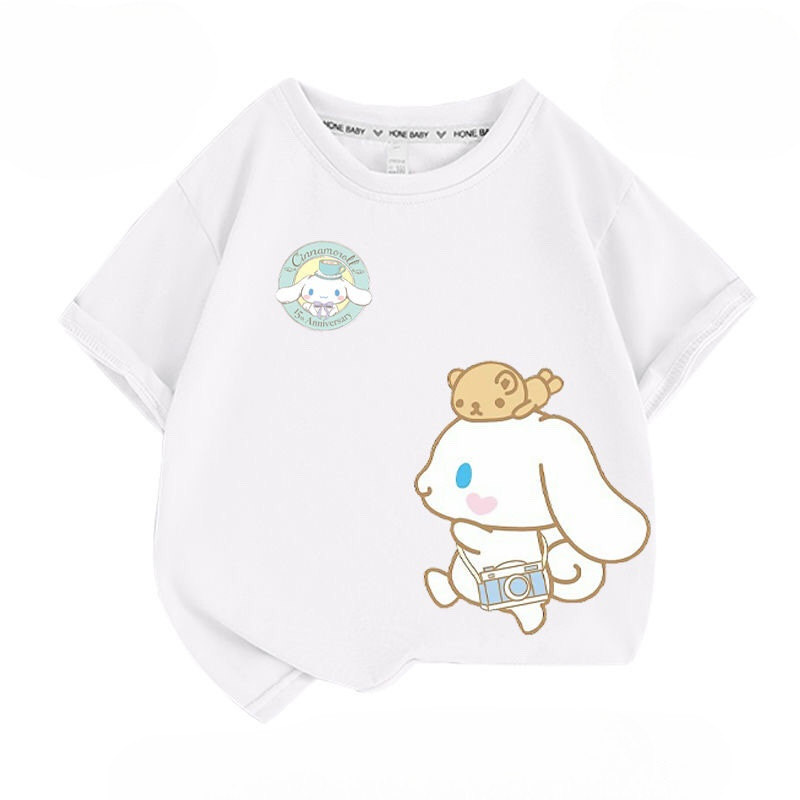 เสื้อยืดแขนสั้น ทรงหลวม ลายสุนัขชินนาม่อนโรล แฟชั่นฤดูร้อน สไตล์เกาหลี สําหรับเด็กผู้หญิง 2024