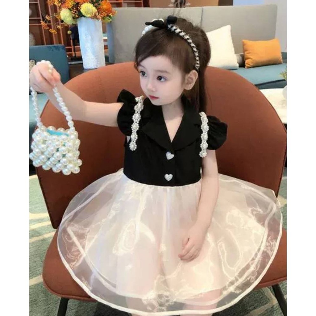 (พร้อมส่งในไทย)ชุดเด็กผู้หญิง เดรสกระโปรงสีดำ งานสวยผ้าดีใส่สบาย