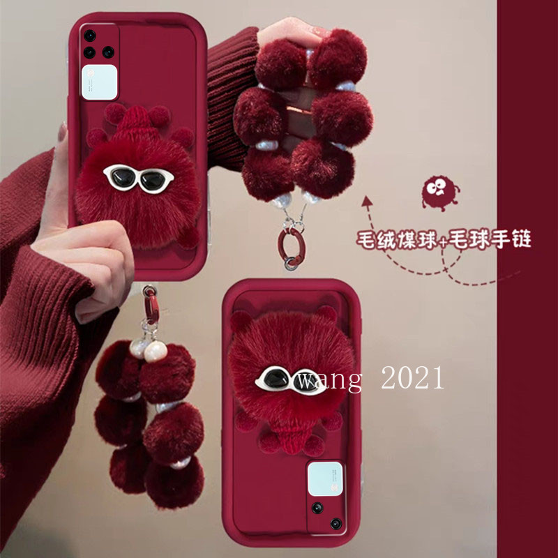 เคสโทรศัพท์มือถือแบบนิ่ม กันกระแทก แต่งลูกบอลถ่านหินน่ารัก สามมิติ สีแดง สําหรับ VIVO V30 Pro V29e V29 Pro V27 V27e V25e V25 Pro