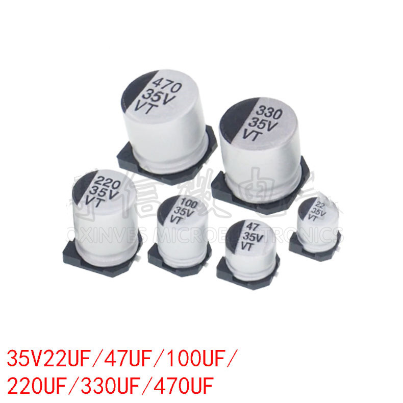 ตัวเก็บประจุอิเล็กโทรไลต์ SMD 35V 22UF/47UF/100UF/220UF/330UF/470UF ตัวเก็บประจุอิเล็กโทรไลต์อลูมิเนียม SMD