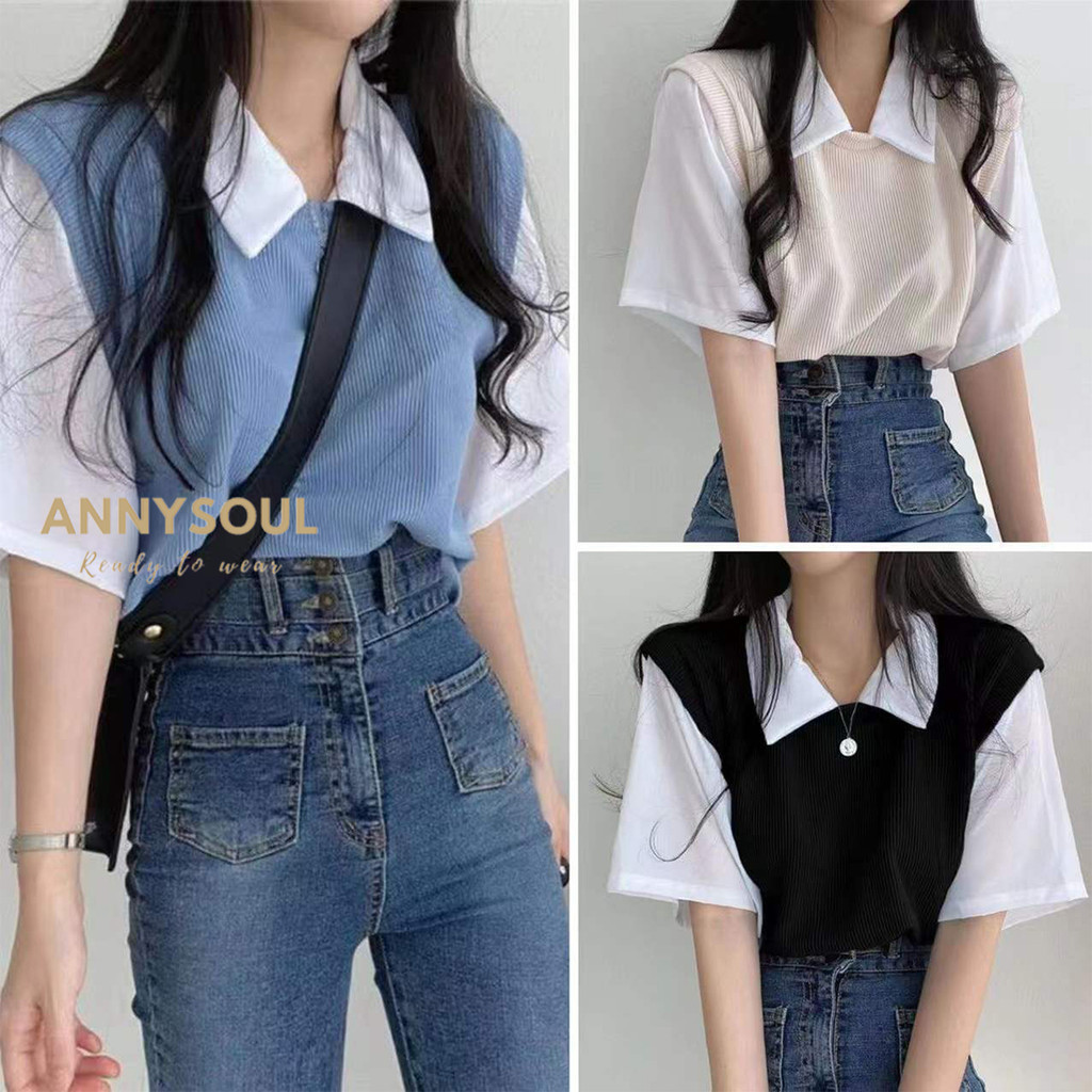 เสื้อยืดโปโล คอปก งานตัดเย็บสวย สีทูโทนน่ารักๆ สไตล์เกาหลี