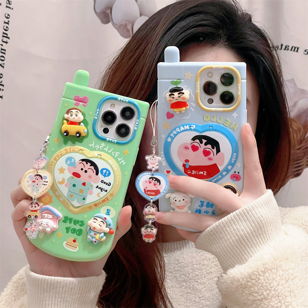 ใหม่ เคสโทรศัพท์มือถือแบบกระจก ฝาพับ ลายการ์ตูนชินจัง 3D สําหรับ iPhone 11 12 13 14 15 12Pro 15Pro 13Pro 14Pro 15Promax 13Promax 12Promax 14Promax 13