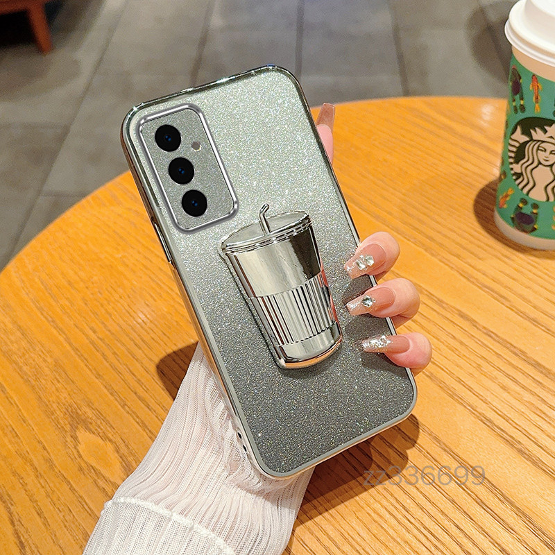 เคสโทรศัพท์มือถือ ซิลิโคนนิ่ม กันกระแทก พร้อมที่ตั้งวาง ลายแก้วน้ํา ผงประกาย สําหรับ Samsung A05S A15 A15 5G