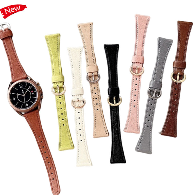 สายนาฬิกาข้อมือหนัง หัวเข็มขัดวงรี 20 มม. 22 มม. สําหรับ Samsung galaxy watch 6 5 4 44 มม. 40 มม. Active 2 Gear 3 Amazfit Bip 3 Huawei GT2 GT3