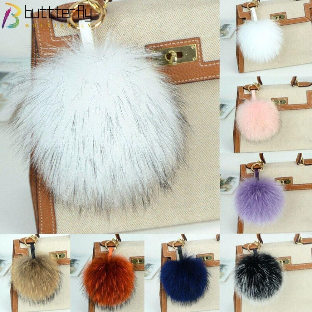 Buttterfly พวงกุญแจ จี้ปอมปอม ขนเฟอร์ 15 ซม. อุปกรณ์เสริม สําหรับห้อยเสื้อผ้า หมวก กระเป๋า