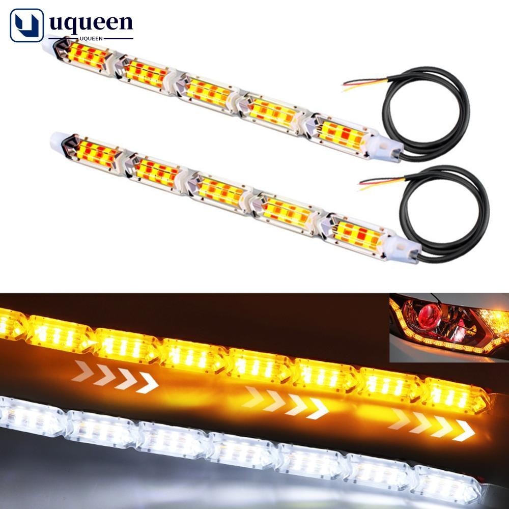 Uqueen แถบไฟเลี้ยว LED DRL กันน้ํา สีขาว เหลือง สําหรับตกแต่งรถยนต์ 1 ชิ้น G4N9