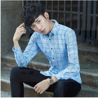 เสื้อเชิ้ตแขนยาวลําลอง เข้ารูป ลายสก๊อต สีขาว แฟชั่นฤดูใบไม้ผลิ และฤดูใบไม้ร่วง สไตล์เกาหลี สําหรับผู้ชาย