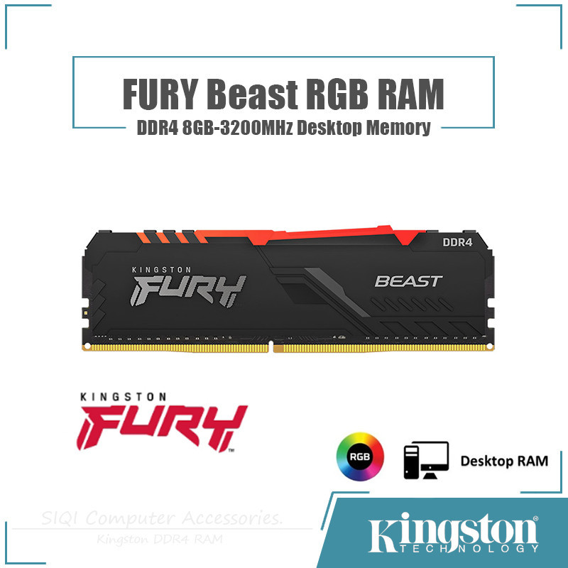 Kingston FURY Beast แรมหน่วยความจําเดสก์ท็อป DDR4 RAM RGB 8GB 3200MHz AMD Intel RAM 1.35V สําหรับเล่นเกม