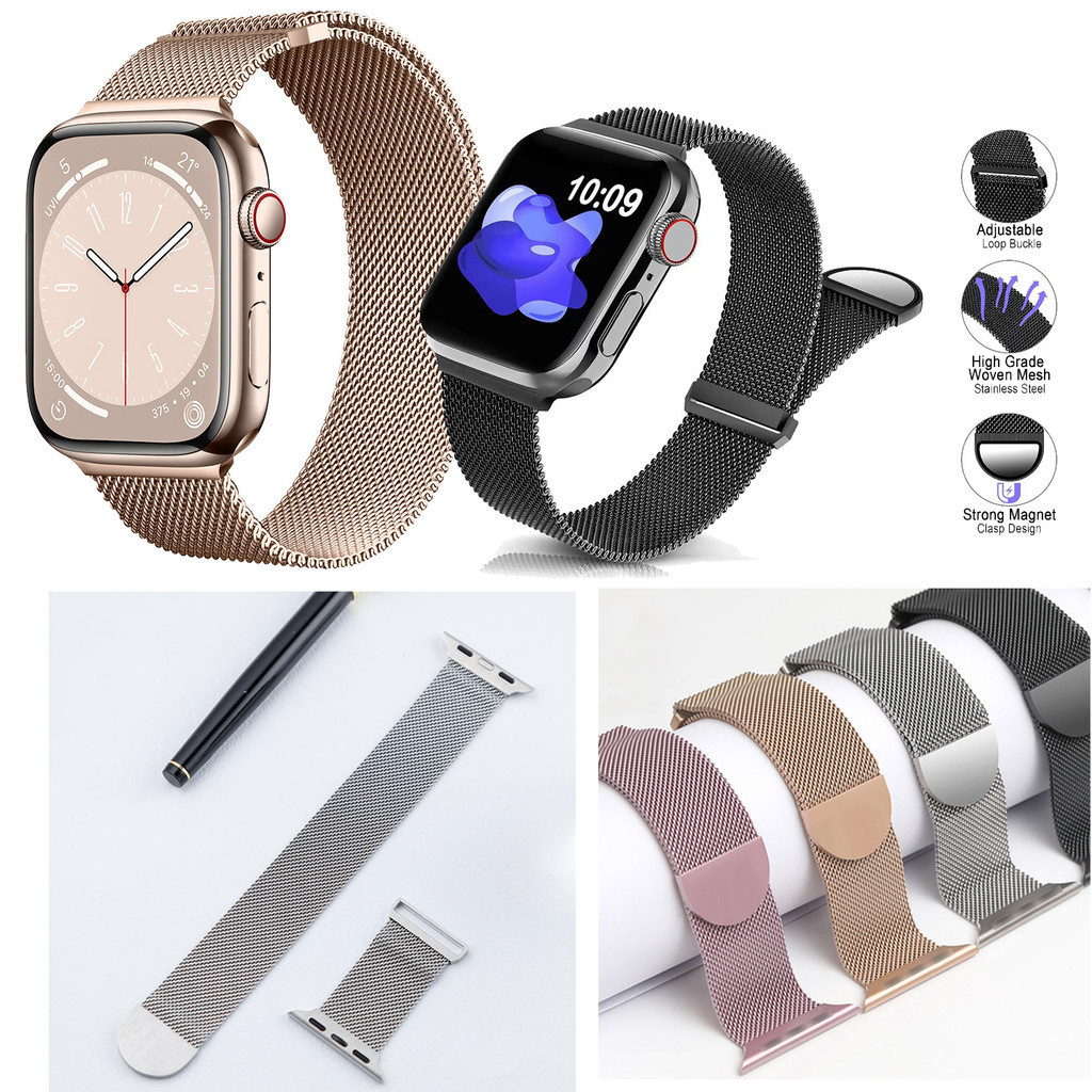 Milanese สายนาฬิกาข้อมือสเตนเลส แม่เหล็ก สําหรับ Apple Watch Ultra 2 49 มม. IWatch Series 9 8 7 SE 6 5 4 3 2 1 45 มม. 41 มม. 44 มม. 40 มม. 42 มม. 38 มม. Ultra2