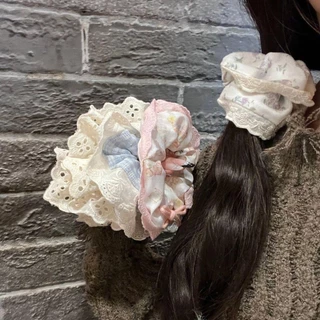เกาหลีใต้ ใหม่ ลูกไม้ ตรวจสอบ scrunchie ซาลาเปา ผม เชือก บัลเล่ต์ สไตล์ เครื่องประดับผม