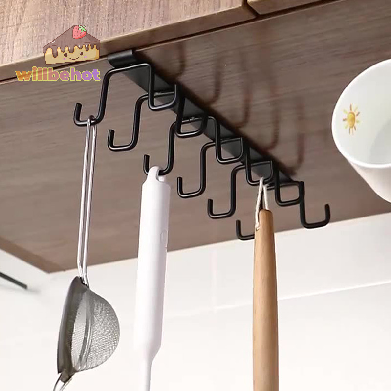 [WillbehotT] ตะขอเหล็ก แบบสองแถว ไม่ต้องเจาะรู สําหรับแขวนใต้ตู้ แก้ว แก้ว [ใหม่]