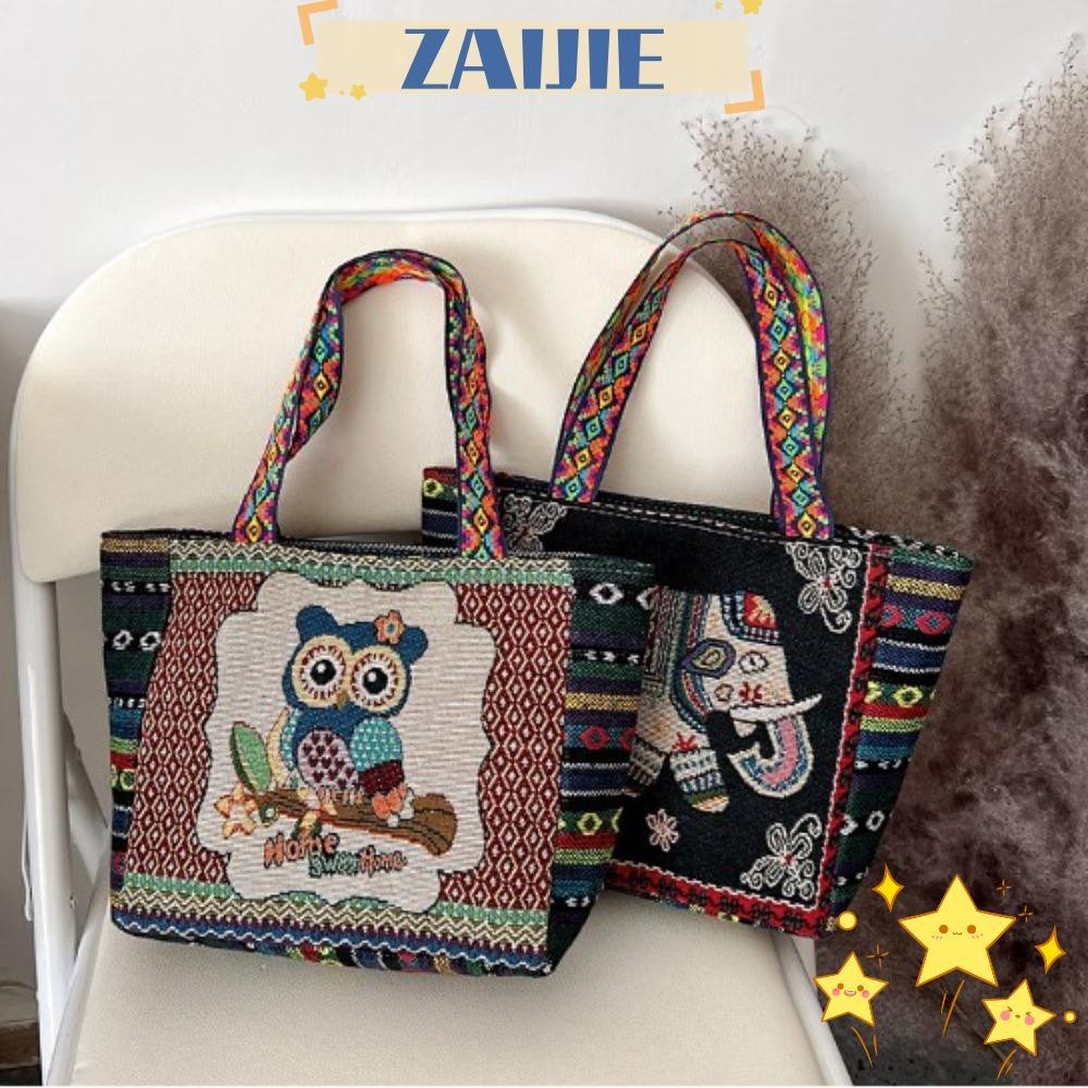 Zaijie24 กระเป๋าถือ กระเป๋าเดินทาง ผ้าแคนวาส ปักลาย ทนทาน สไตล์ยุโรป และอเมริกา สําหรับผู้หญิง