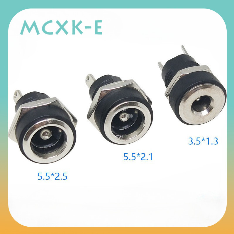 Mcxk-e ซ็อกเก็ตพาวเวอร์ DC022B 5.5 * 2.1 มม. 2.5 พร้อมน็อต 3.5 * 1.3 มม. แผง 2 Pin 8 มม. 10 ชิ้น