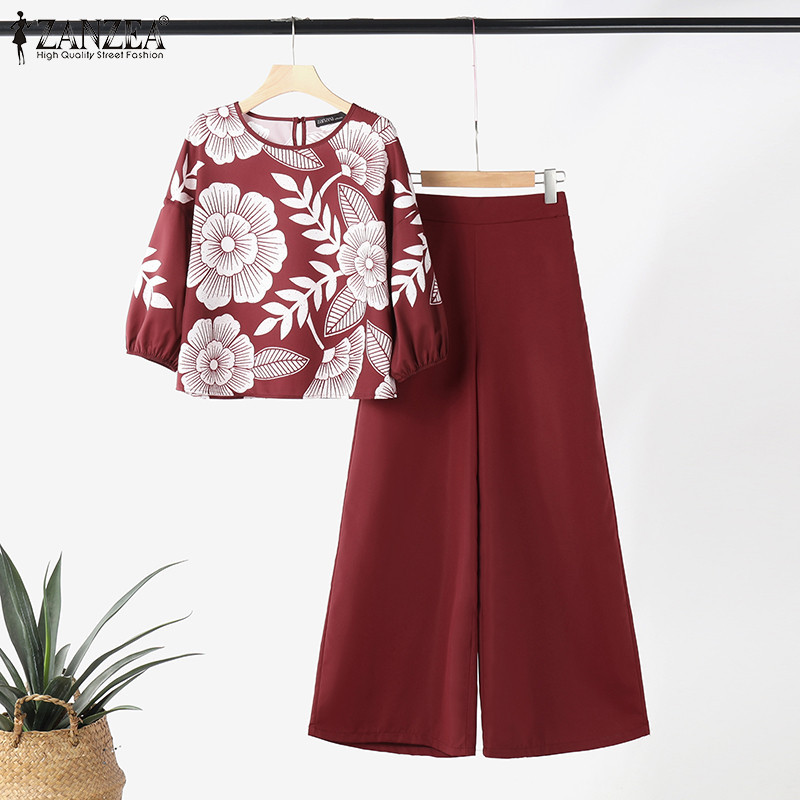 Zanzea เสื้อแขนสามส่วน ยืดหยุ่น พิมพ์ลาย สไตล์วินเทจ สําหรับผู้หญิง