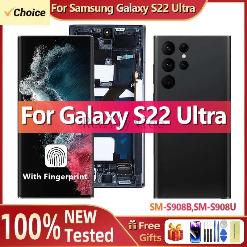 Super AMOLED สําหรับ SAMSUNG Galaxy S22 Ultra 5G หน้าจอ S908 S908B S908U S908/DS จอแสดงผล Touch Scre