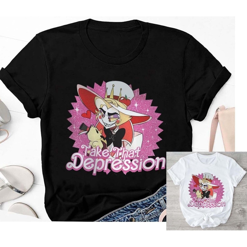 S-5XL ❤️เสื้อยืด พิมพ์ลายวาฟเฟิล Hazbin-Hotel Lucifer Morningstar ของขวัญ สําหรับเพื่อน 2024 xs-3xl 