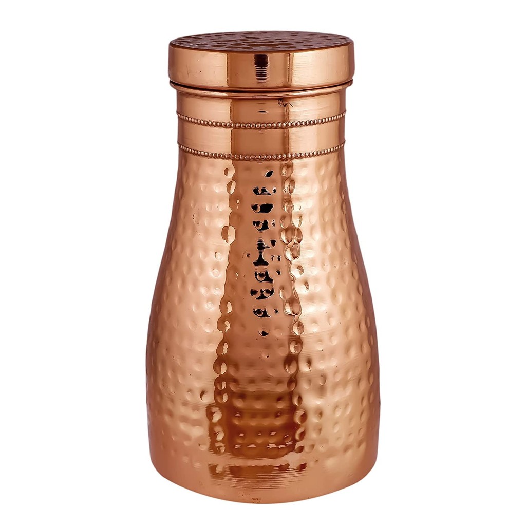 Pure Copper Designer Copper Water Bottle | Pitchers | with Lid 1250 ML (Hammered)