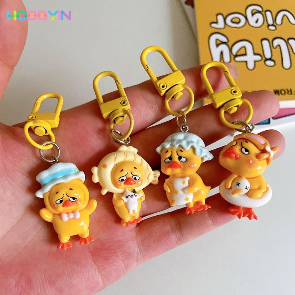 HOBBYIN จี้กระเป๋า พวงกุญแจเป็ดสร้างสรรค์การ์ตูน เครื่องประดับน่ารัก ของขวัญพวงกุญแจรถ
