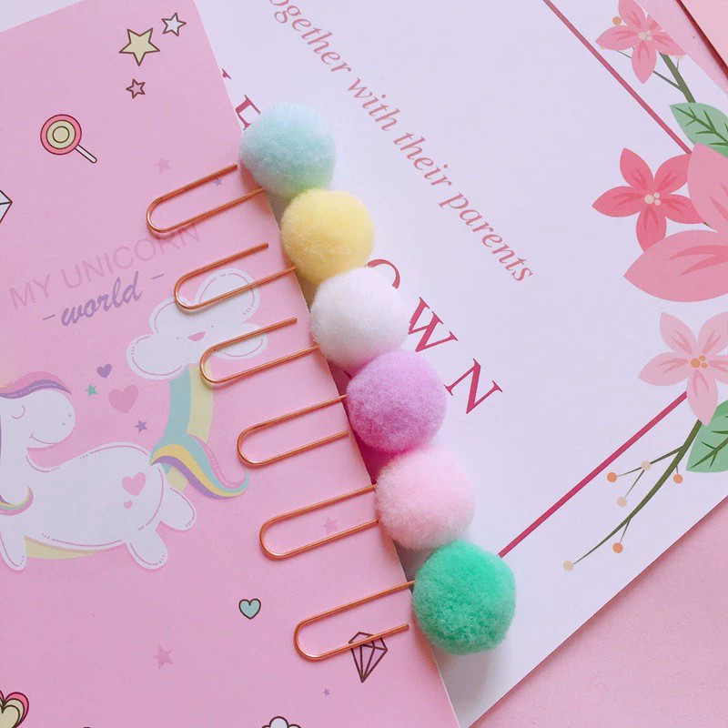 น่ารัก ลูกอม สีคลิปหนีบกระดาษน่ารักลูกขนที่คั่นภาพกระดาษผู้ถือบัตรตั๋วโลหะหนีบวางแผนวารสารหนังสือตกแต่งเครื่องเขี