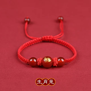 อาเกตสีแดงราศีสร้อยข้อมือสตริงสีแดงสร้อยข้อมือปี เบนมิง สร้อยข้อราศีเงินปลอดภัยโอนลูกปัดมือ