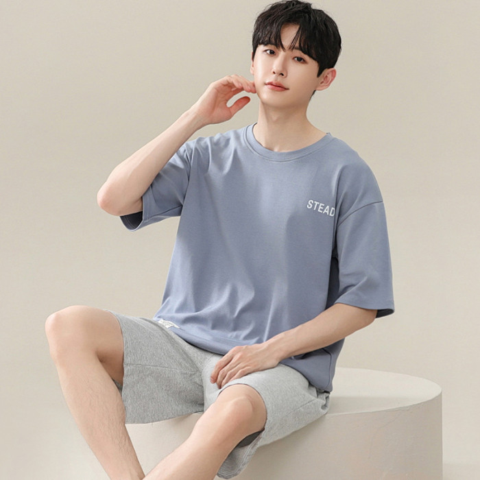 L-4xl ชุดนอนผู้ชาย Modal Plus ขนาดชุดนอนชุดฤดูร้อนผ้าฝ้ายแขนสั้นชุดนอน man สีทึบสไตล์เรียบง่าย Loungewear บาง
