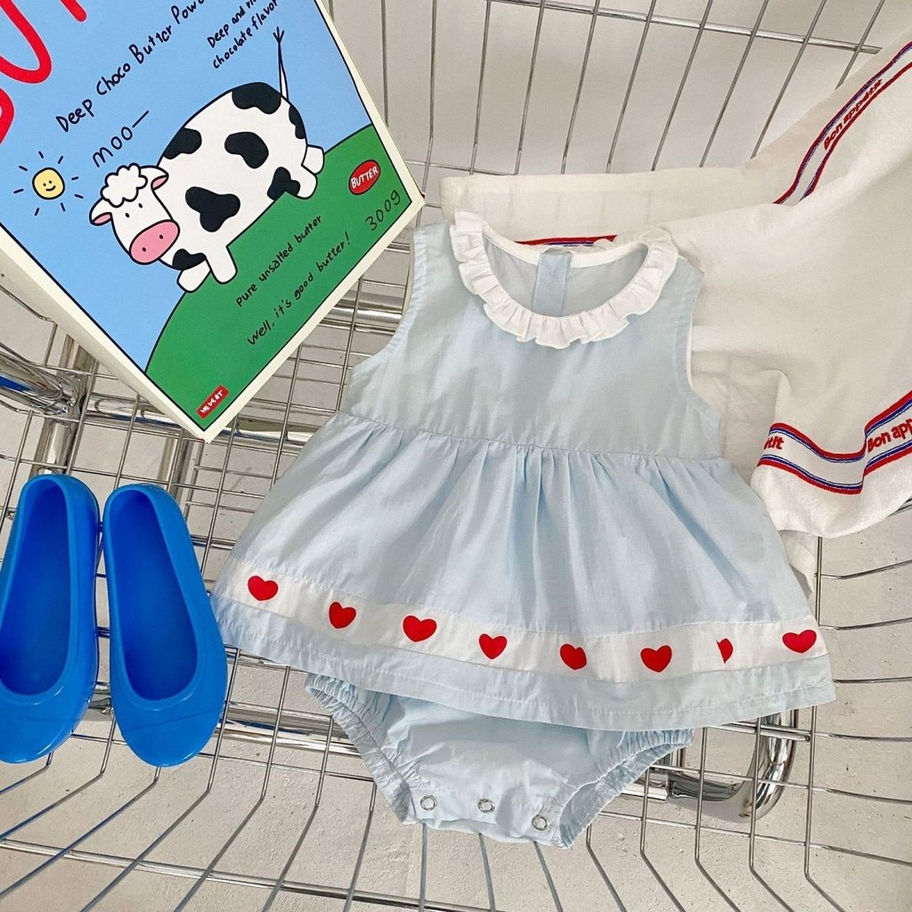 ฤดูร้อนใหม่เสื้อผ้าเด็กสาวบอดี้สูทแขนกุดสีฟ้า 0-24 เดือน รูปที่ 7