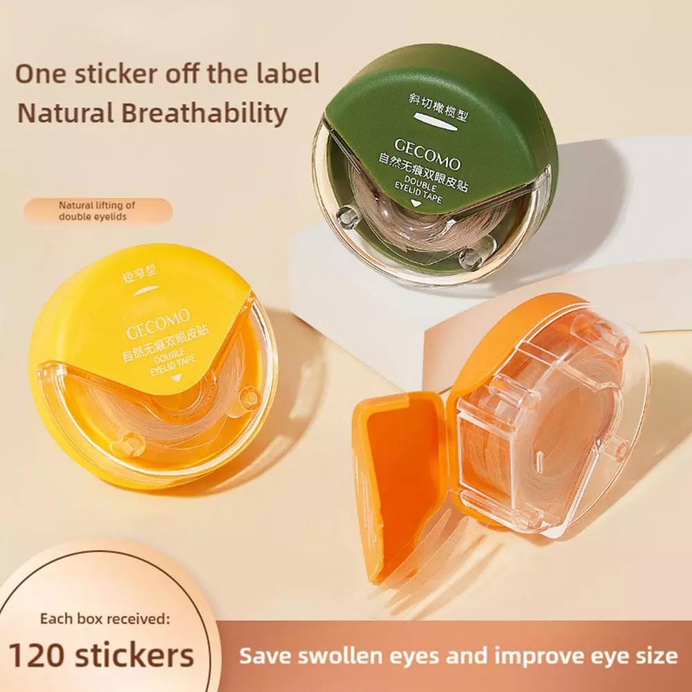 GECOMO สติกเกอร์ติดตาสองชั้น มองไม่เห็น ติดทน ไร้รอย ที่ติดตา 2 ชั้น ชนิดตาข่าย กล่องกลม (กล่องละ 120 แผ่น)