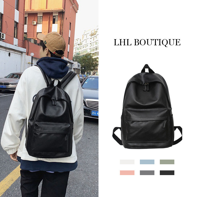 LHL BOUTIQUE PU หนังนิ่มนักเรียนสันทนาการเดินทางกระเป๋าเป้สะพายหลังแฟชั่นกระเป๋าเป้สะพายหลังความจุขนาดใหญ่