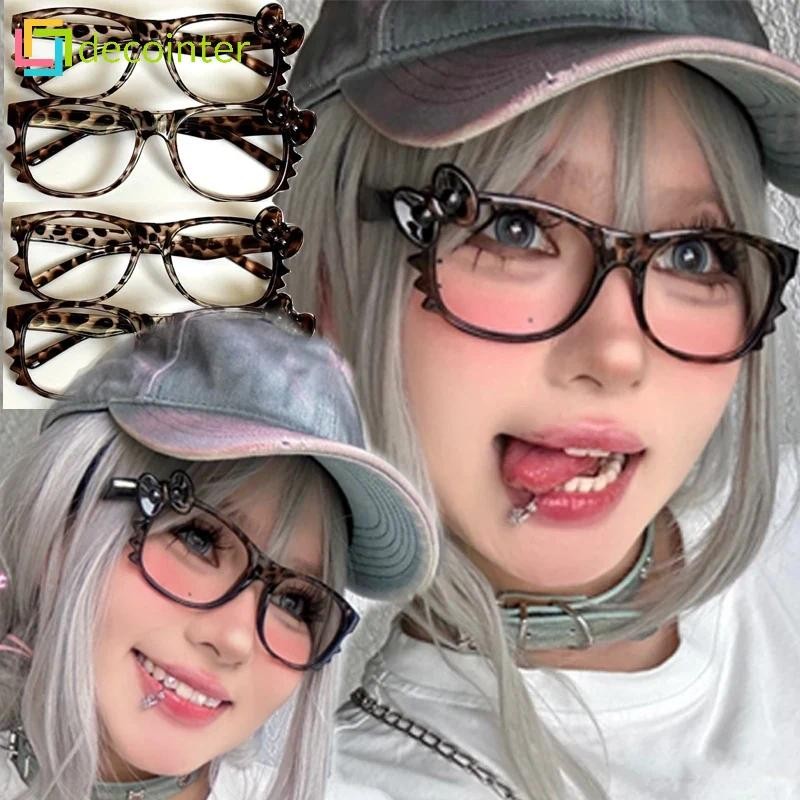 Vintage Y2K เสือดาวพิมพ์แว่นตาน้ําหนักเบา - Ins แว่นตาสาวเผ็ด - Sweet Cool Square Round Anti Glare กรอบแท็บเล็ต