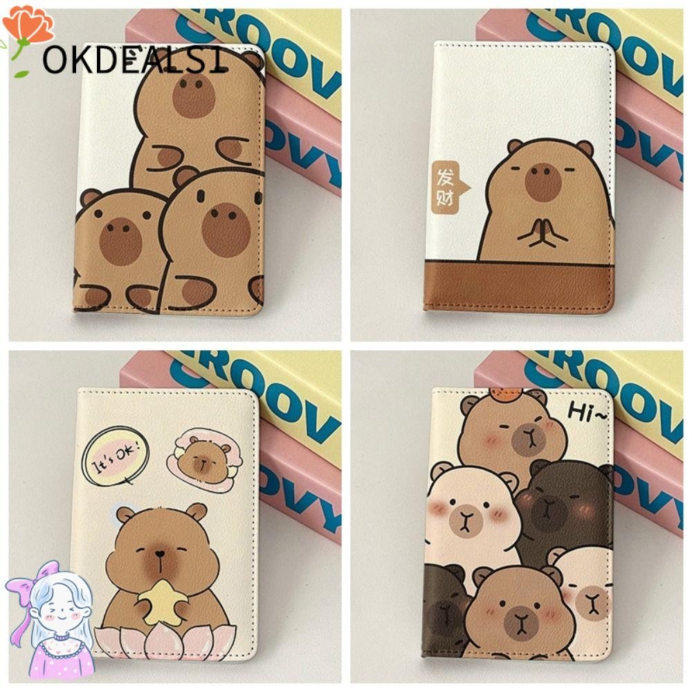 Dealshop กระเป๋าหนังสือเดินทาง, Multi-function Ultra-thin Capybara Passport Holder, น่ารักแบบพกพาการ์ตูน PU หนังบัตรเครดิตกระเป๋าสตางค์อุปกรณ์การเดินทาง