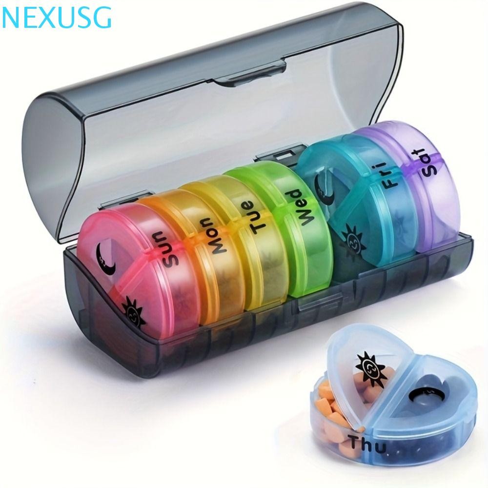 Nexusg 7-Day Splitter Pill Organizer, Week Mark 14-Grid Vitamin Storage Case, Medicine Organizer Reu