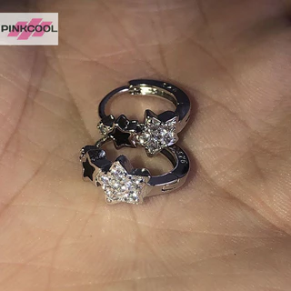 Pinkcool ต่างหูห่วง รูปดาวห้าแฉก ประดับเพทาย คริสตัล เรียบง่าย เครื่องประดับแฟชั่น สําหรับผู้หญิง