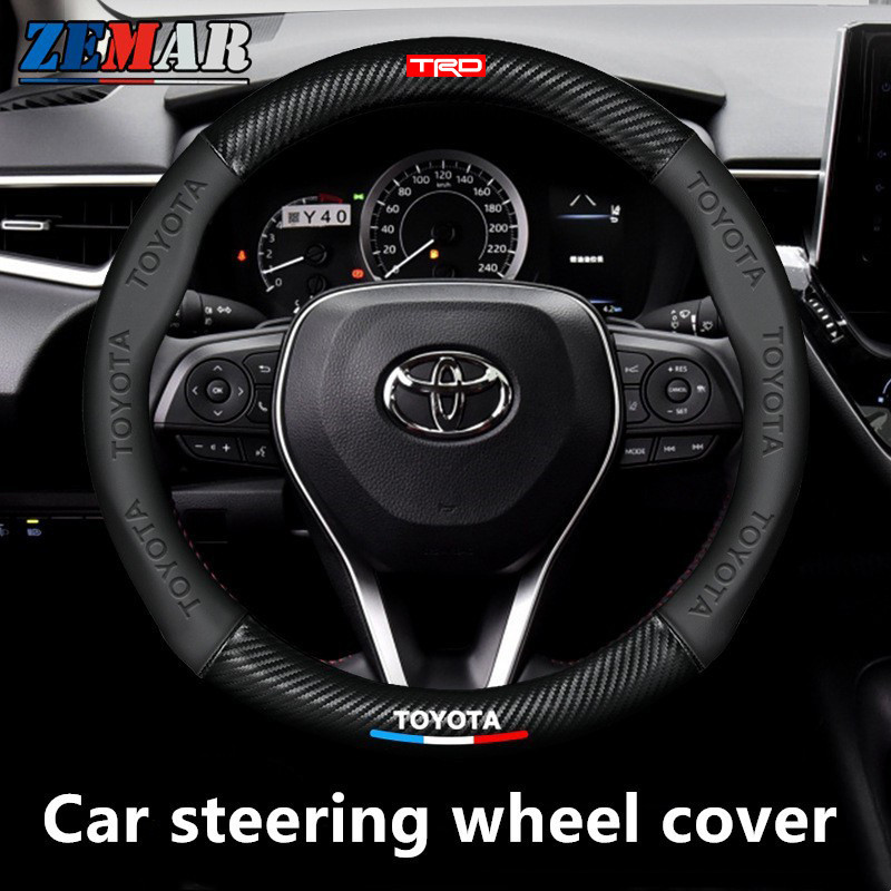 ปลอกหุ้มพวงมาลัยรถยนต์ คาร์บอนไฟเบอร์ สําหรับ Toyota TRD Prius Fortuner Corolla Cross CHR Camry Wish Vios Veloz Estima Sienta Yaris Ativ Altis Sienta bZ4X Hiace Hilux Revo