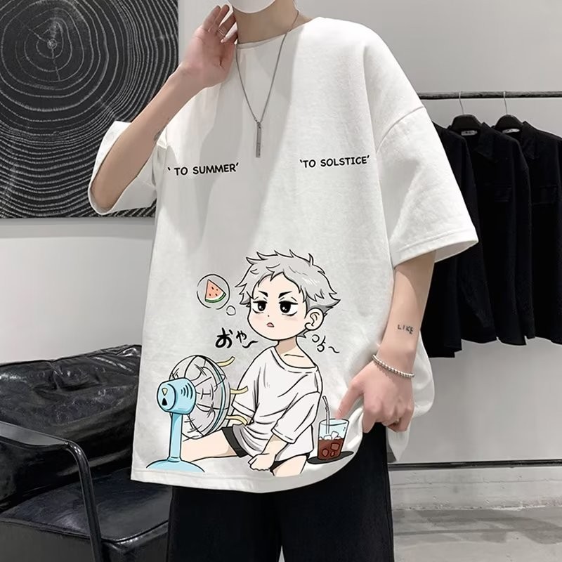 M-8xl 2024 เสื้อยืดพิมพ์ลายเด็กผู้ชายใหม่พร้อมพัดลมสําหรับระบายความร้อนผู้ชายคลาสสิกเสื้อยืดคอกลมหลวมสบายๆขนาดใหญ่แขนสั้นเสื้อยืด