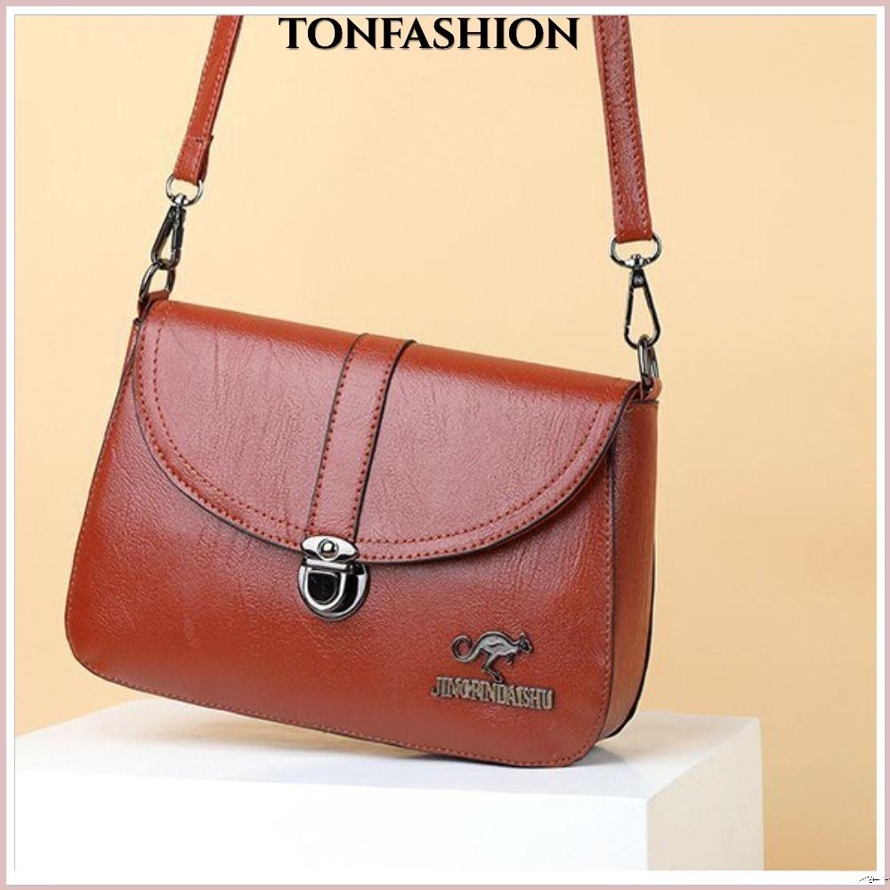 Tonfashion กระเป๋าสะพายไหล่ กระเป๋าถือ หนัง PU ความจุขนาดใหญ่ สําหรับสตรี