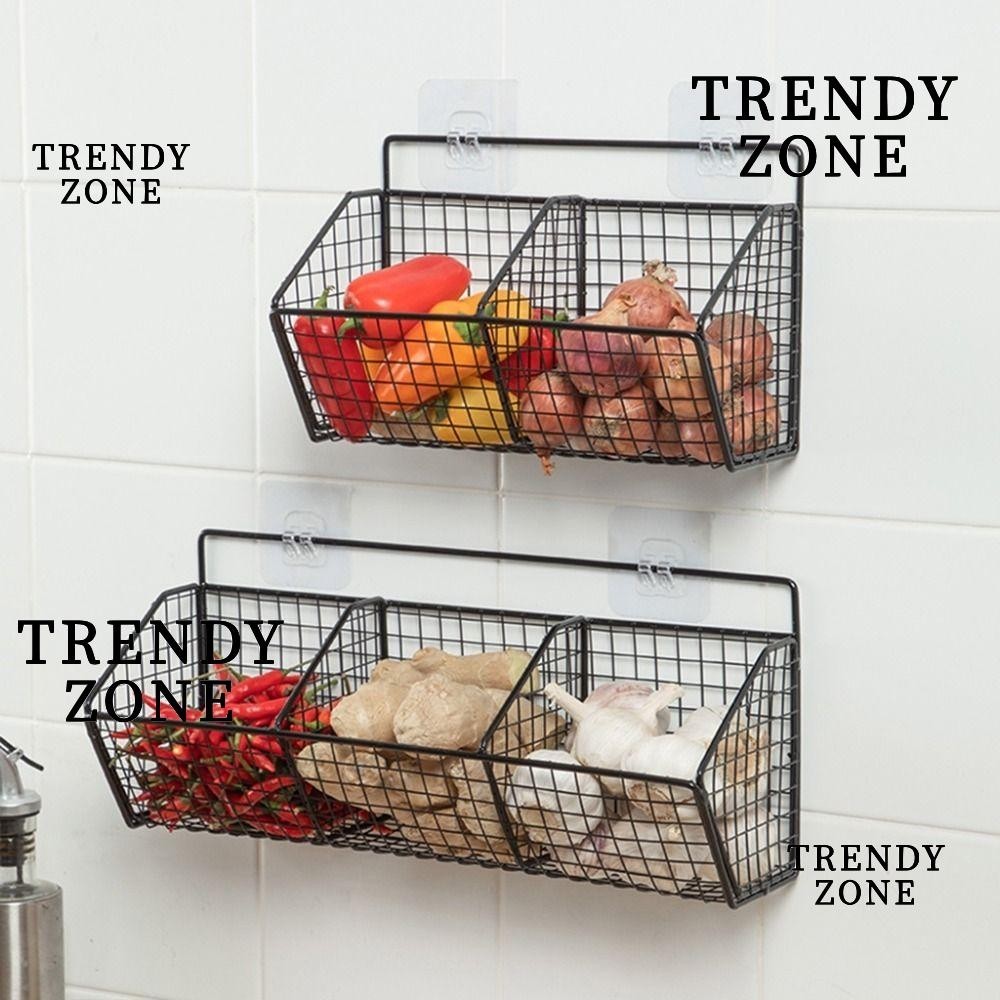 Trendyzone ชั้นวางเครื่องปรุง เครื่องเทศ หัวหอม ขิง กระเทียม ผัก ผลไม้ แบบติดผนัง ไม่ต้องเจาะรู ระบายน้ํา สําหรับห้องครัว