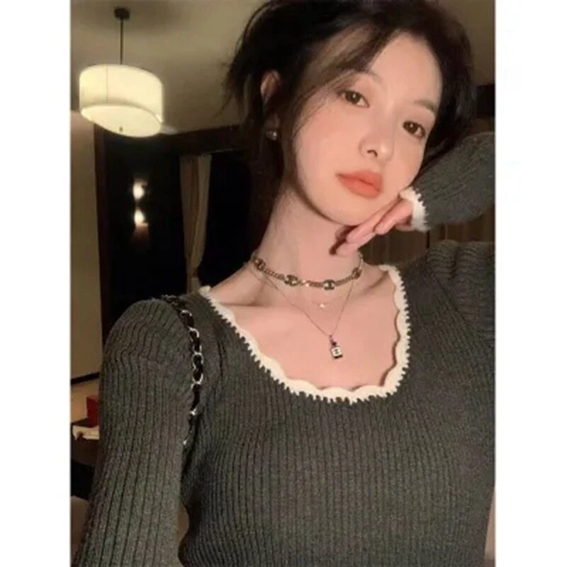 GAKKI เสื้อยืดสเวตเตอร์แขนยาวคอกลมแฟชั่นผู้หญิง ผ้านิ่มใส่สบาย ฟรีไซส์ พร้อมส่ง 1833#