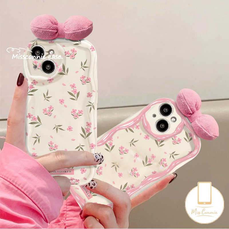 เคสโทรศัพท์มือถือ ผ้ากํามะหยี่ขนนิ่ม ลายดอกไม้ โบว์ 3D สีชมพู สําหรับ Oppo A38 A18 A57 A15 A95 A33 A54 A7 A16s A96 A53 A58 A9 A92 A5s A3s A74 A17K A77 A78 A17 A76 A5 A16 A12 A31 A16K Reno 5 4F 10 เคสนิ่ม