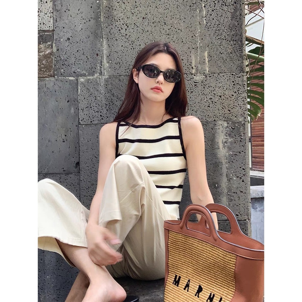 Balamy Wear Alone เสื้อแขนกุด ผ้าถัก ลายทาง พอดีตัว สําหรับผู้หญิง