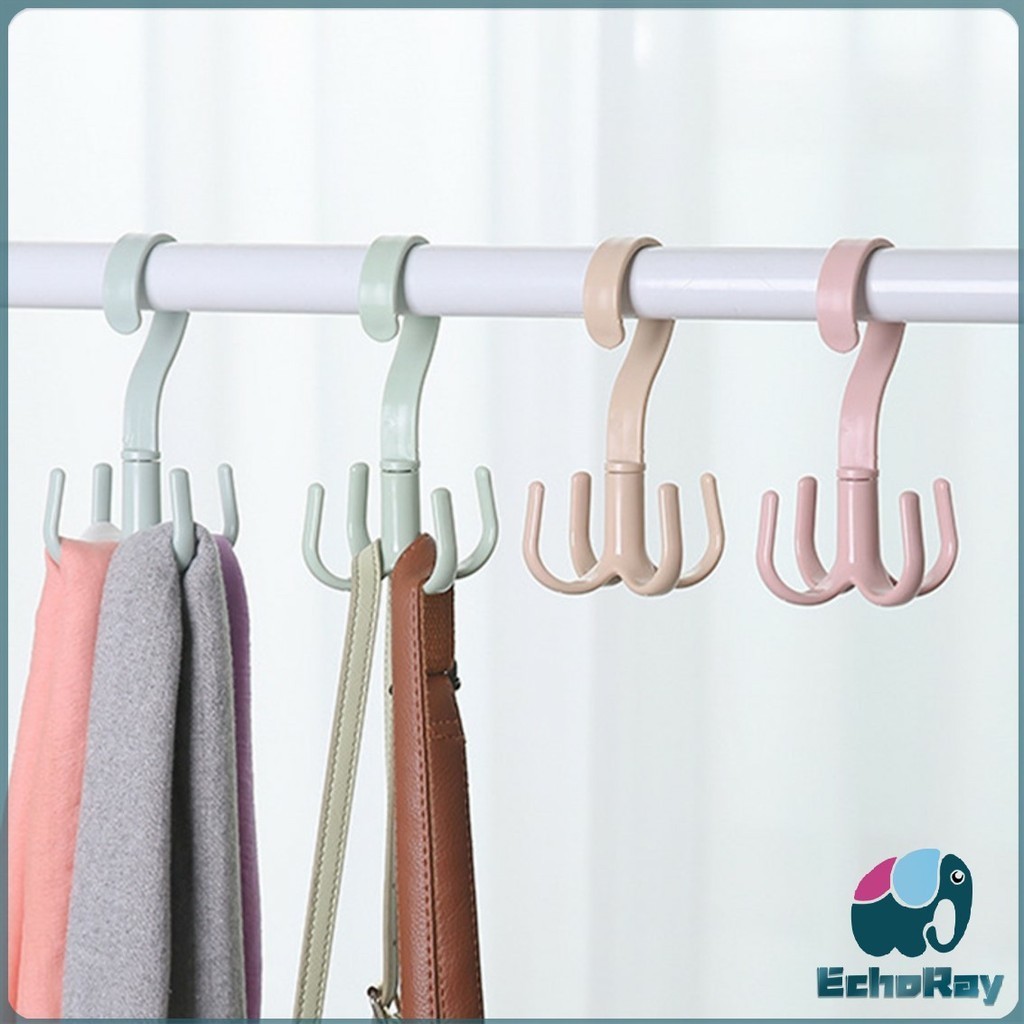 E.R ที่แขวนของแบบตะขอ 4 แฉก หมุนได้ 360 องศา ที่แขวนของแบบตะขอ คละสี 4 Position Cloth Hanger