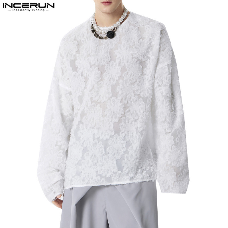 Incerun เสื้อยืด คอกลม แขนยาว สไตล์วินเทจ แฟชั่นสําหรับผู้ชาย